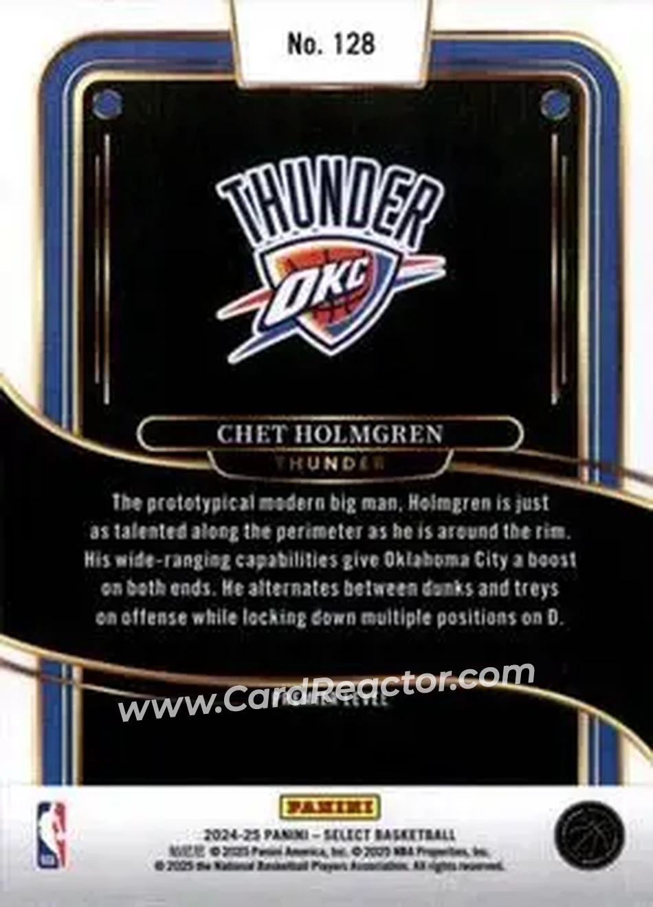 2024-25 Panini Select #128 - Chet Holmgren - Oklahoma City Thunder - Back