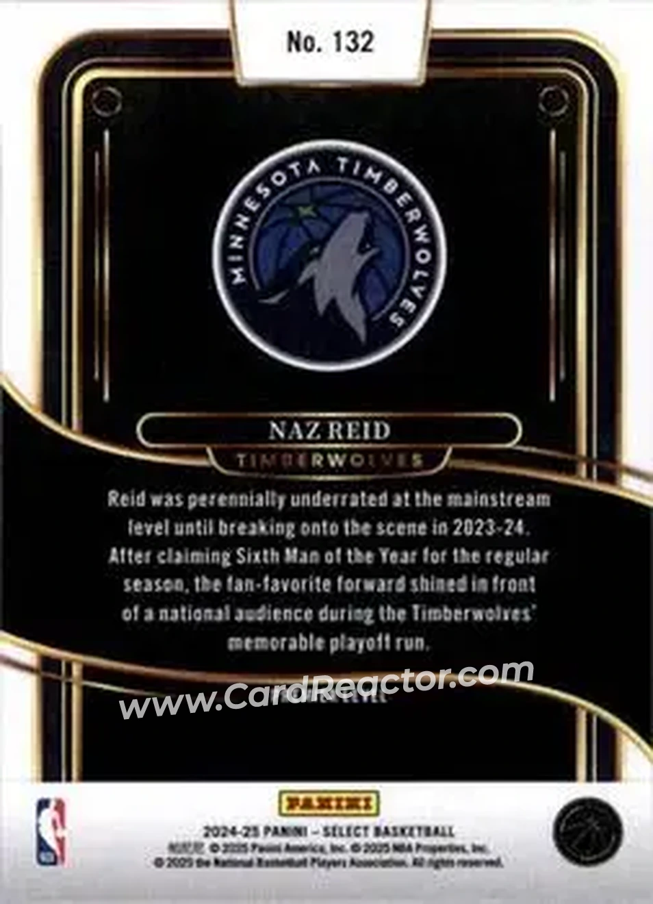 2024-25 Panini Select #132 - Naz Reid - Minnesota Timberwolves - Back
