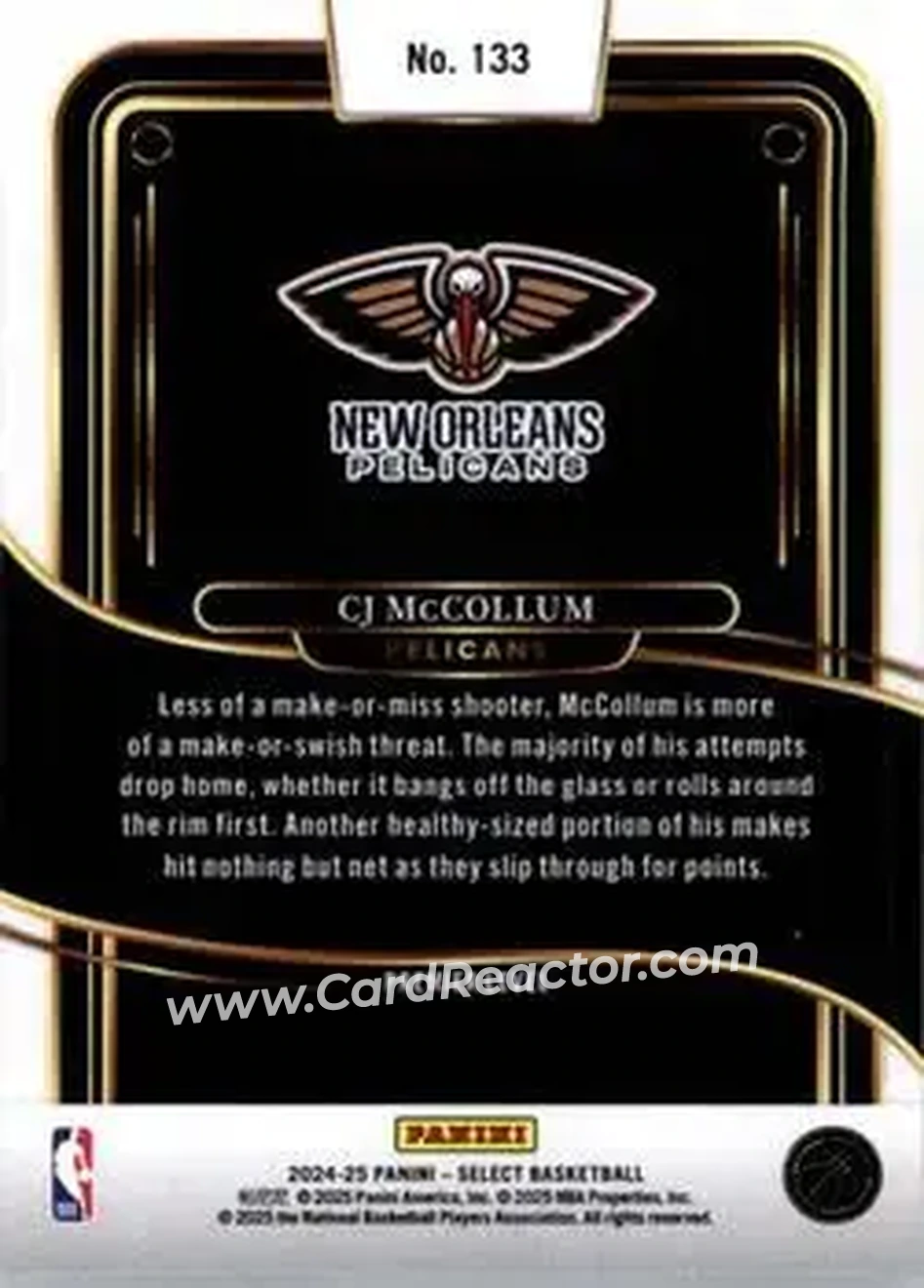 2024-25 Panini Select #133 - CJ McCollum - New Orleans Pelicans - Back