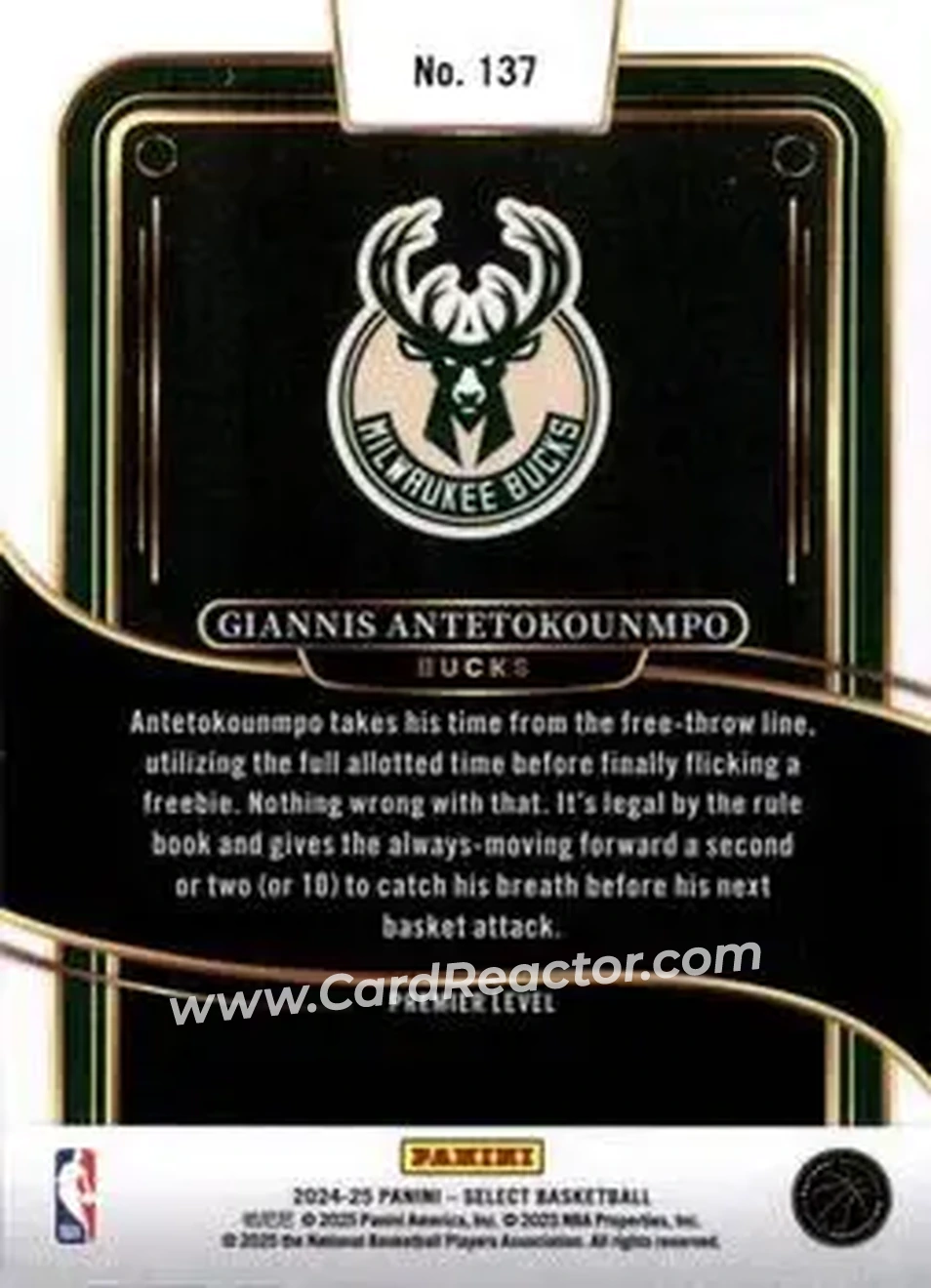 2024-25 Panini Select #137 - Giannis Antetokounmpo - Milwaukee Bucks - Back 2024-25 Panini Select #137 - Giannis Antetokounmpo - Milwaukee Bucks - Back