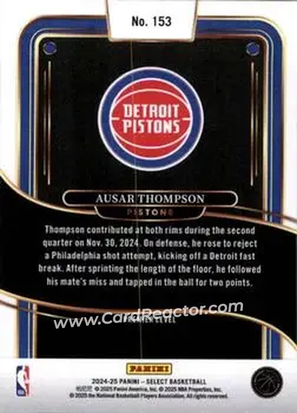 2024-25 Panini Select #153 - Ausar Thompson - Detroit Pistons - Back 2024-25 Panini Select #153 - Ausar Thompson - Detroit Pistons - Back