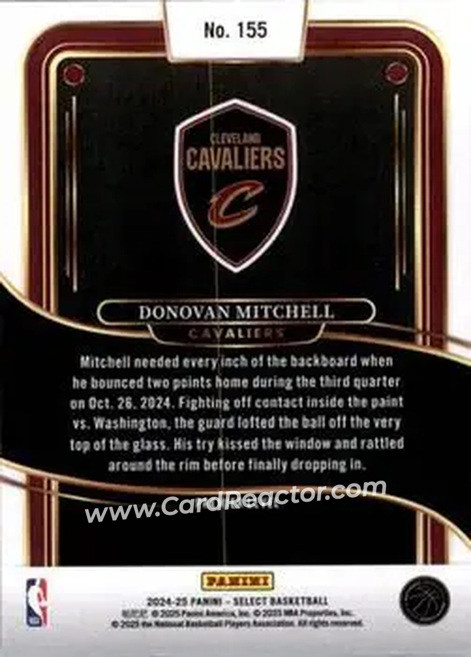 2024-25 Panini Select #155 - Donovan Mitchell - Cleveland Cavaliers - Back