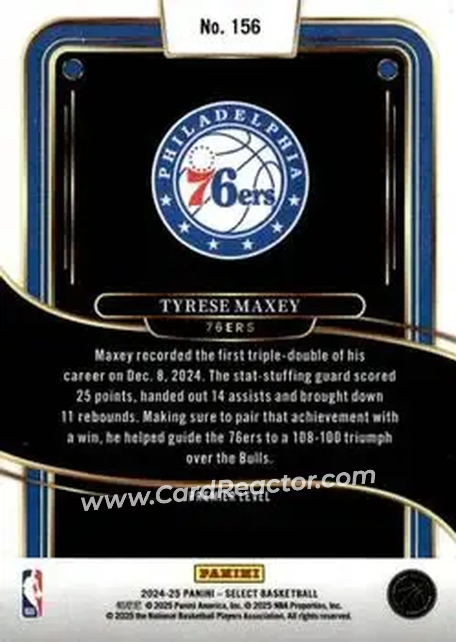 2024-25 Panini Select #156 - Tyrese Maxey - Philadelphia 76ers - Back