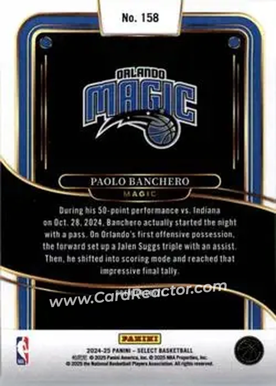 2024-25 Panini Select #158 - Paolo Banchero - Orlando Magic - Back