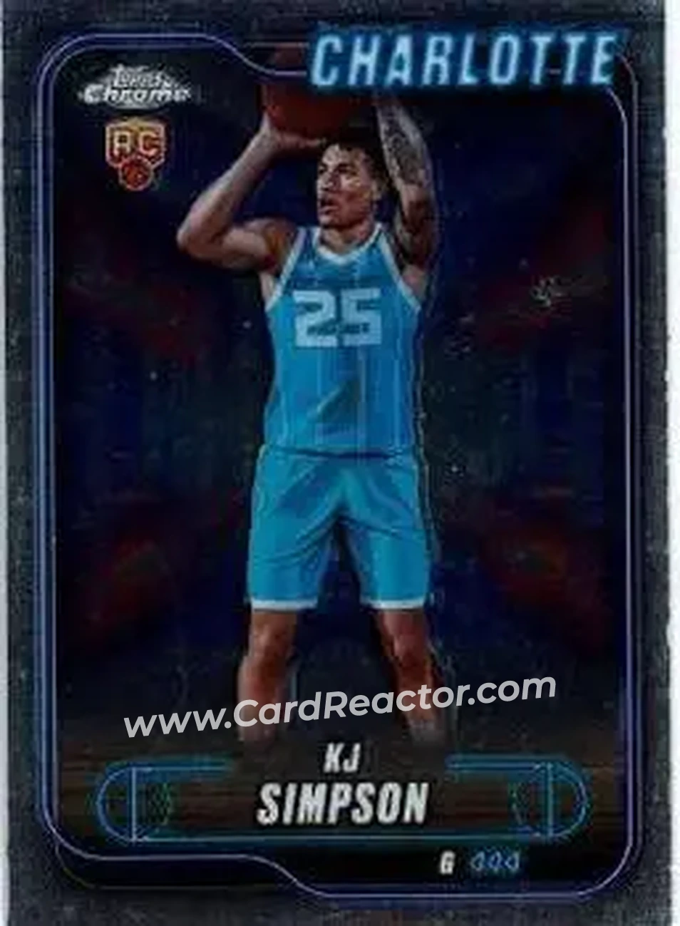2024-25 Topps Chrome #102 - KJ Simpson Jr. - Charlotte Hornets - Front 2024-25 Topps Chrome #102 - KJ Simpson Jr. - Charlotte Hornets - Front