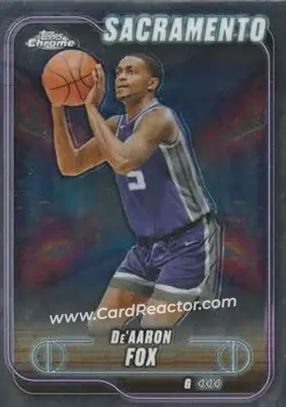 2024-25 Topps Chrome #109 - De'Aaron Fox - Sacramento Kings - Front 2024-25 Topps Chrome #109 - De'Aaron Fox - Sacramento Kings - Front