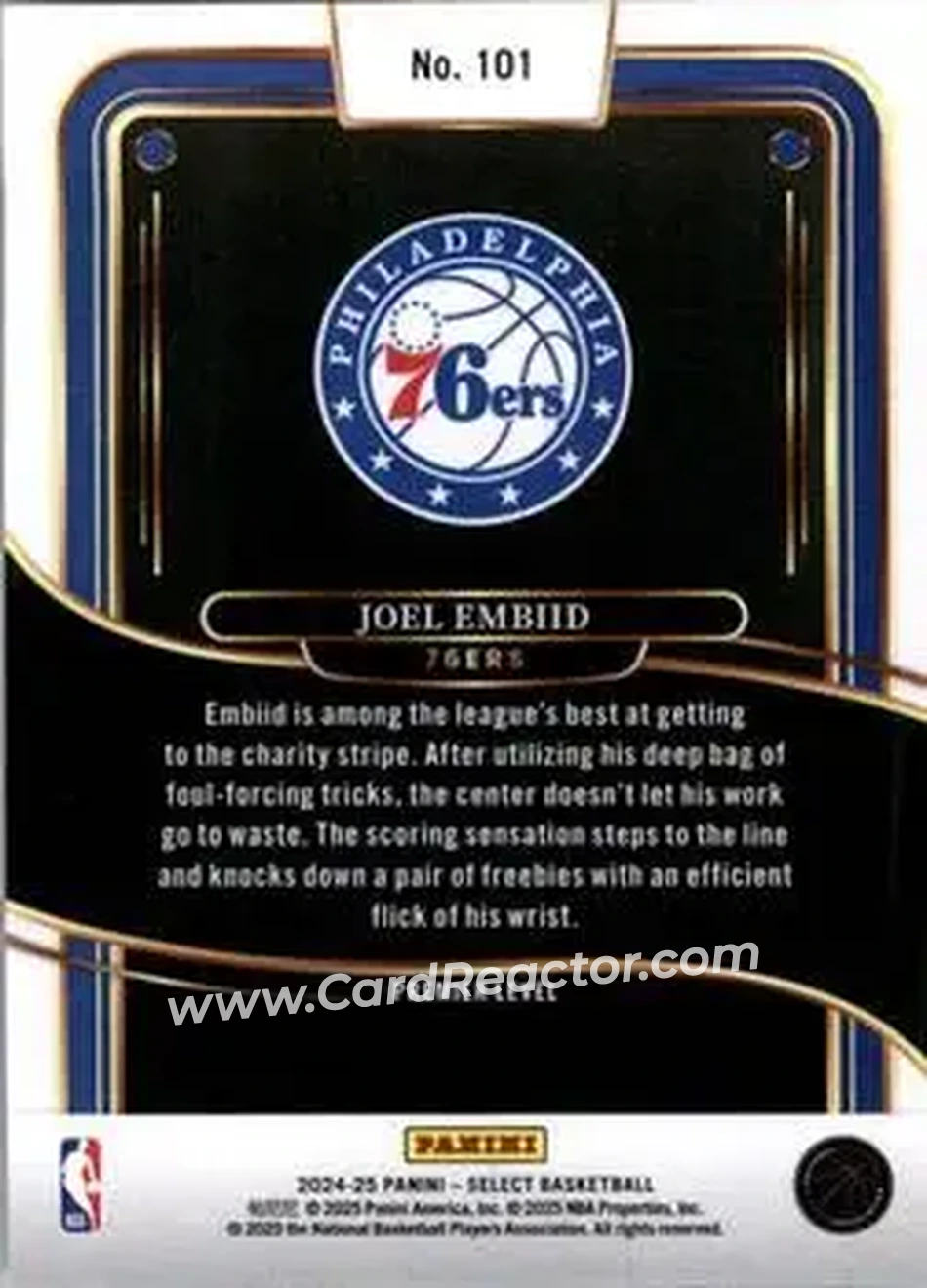 2024-25 Panini Select #101 - Joel Embiid - Philadelphia 76ers - Back