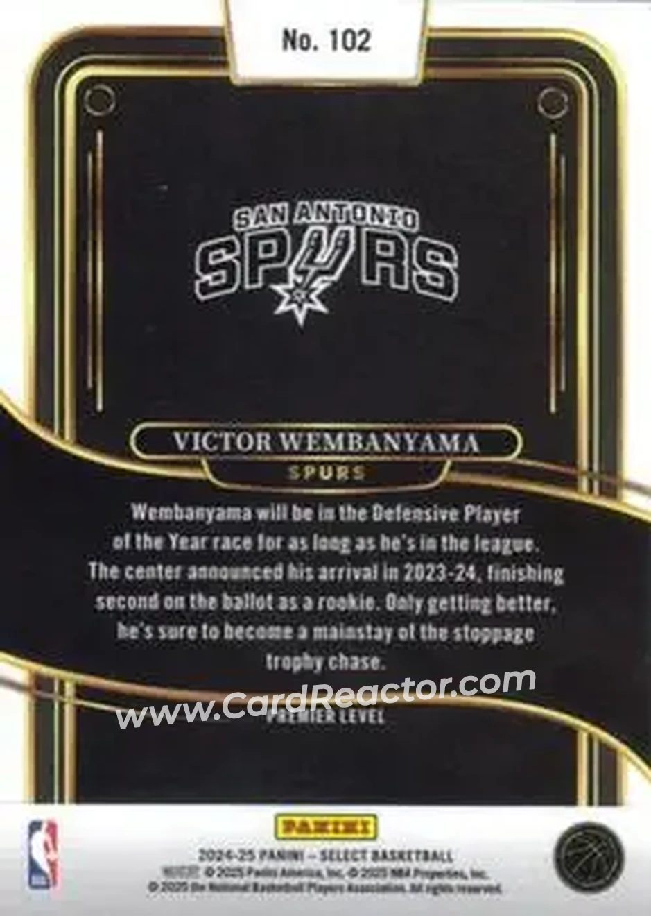 2024-25 Panini Select #102 - Victor Wembanyama - San Antonio Spurs - Back