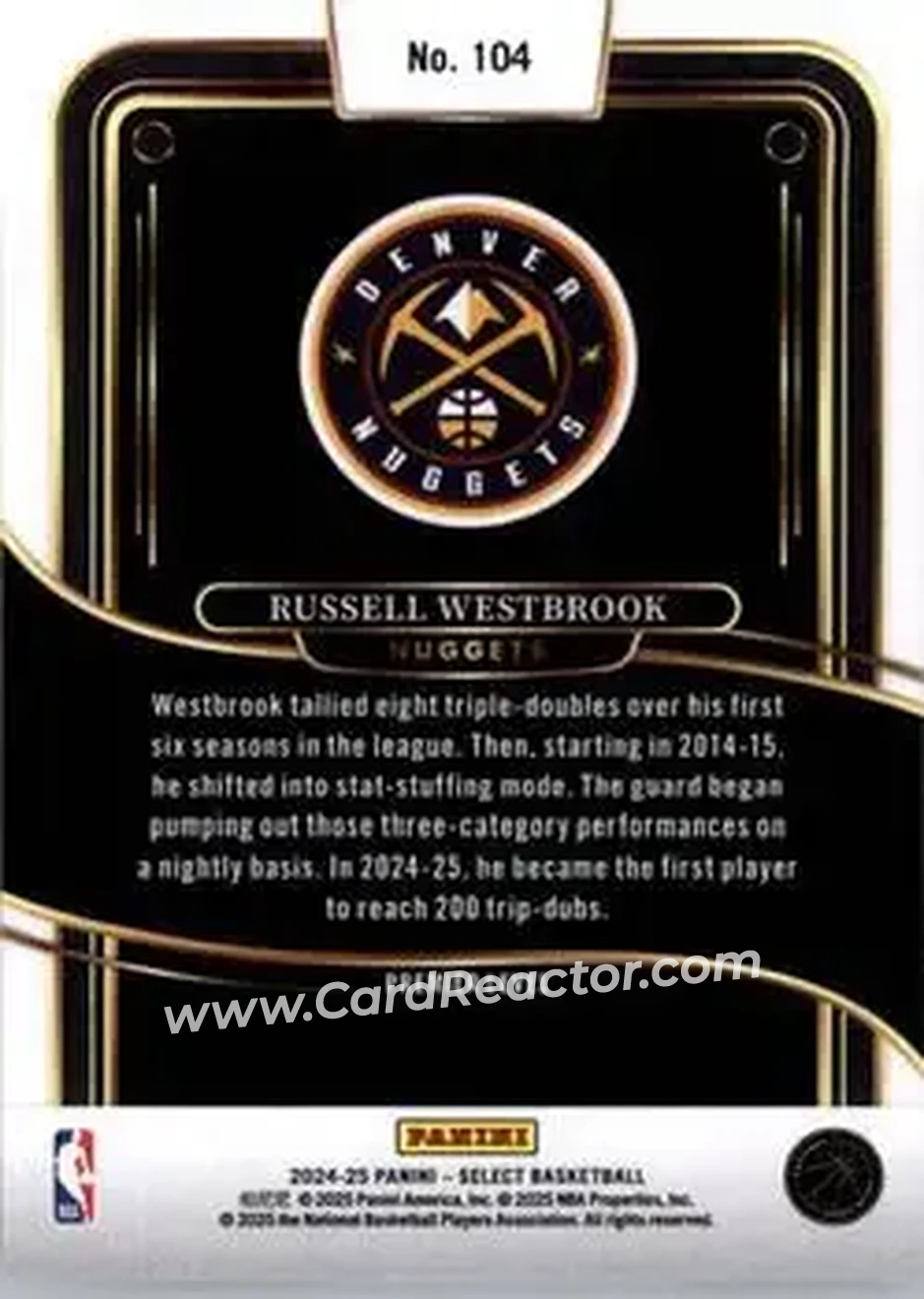 2024-25 Panini Select #104 - Russell Westbrook - Denver Nuggets - Back 2024-25 Panini Select #104 - Russell Westbrook - Denver Nuggets - Back
