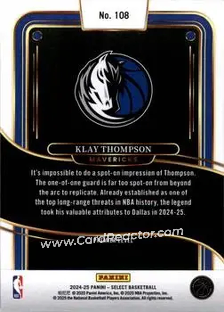 2024-25 Panini Select #108 - Klay Thompson - Dallas Mavericks - Back