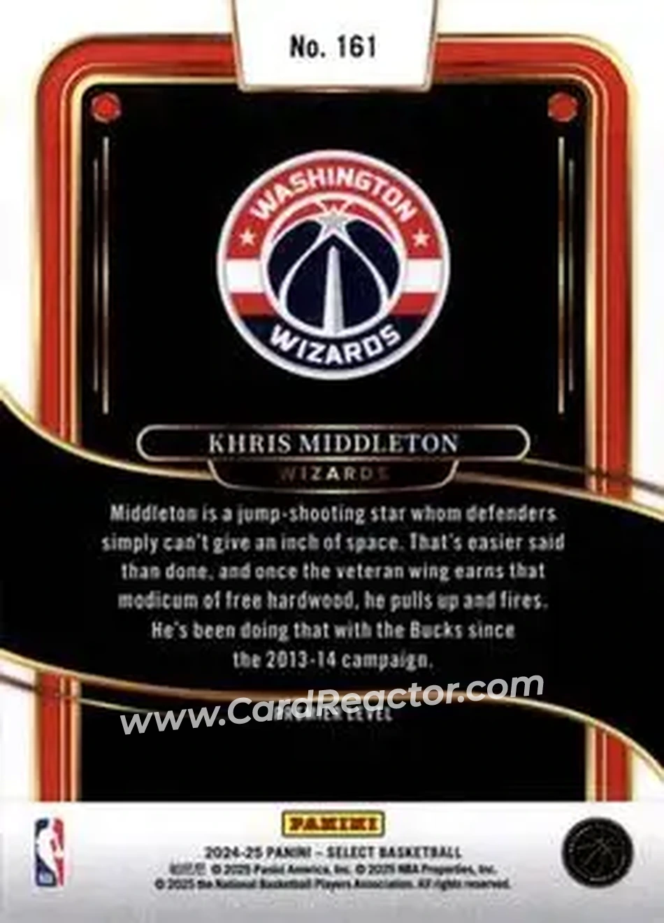 2024-25 Panini Select #161 - Khris Middleton - Washington Wizards - Back