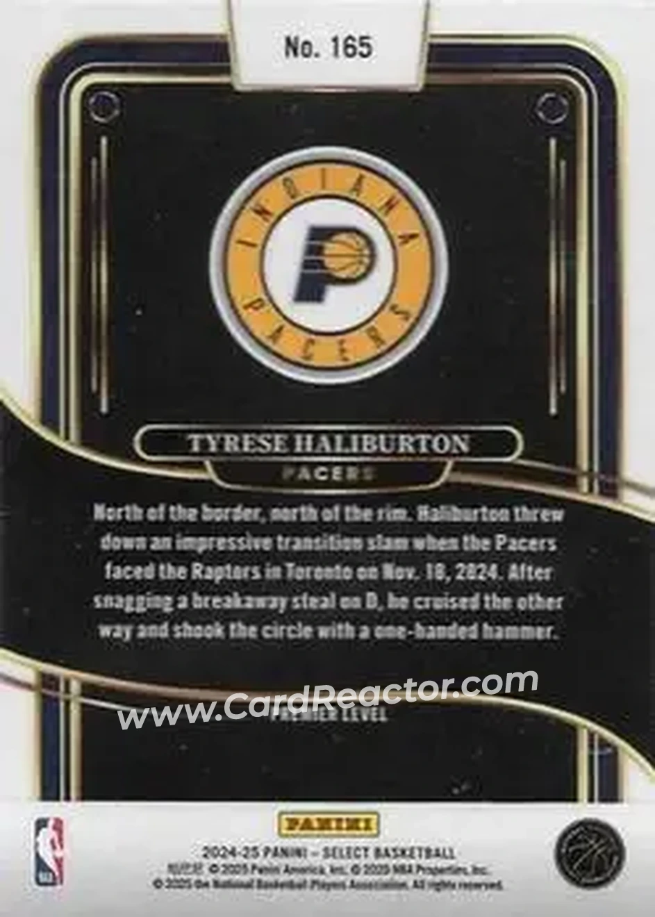 2024-25 Panini Select #165 - Tyrese Haliburton - Indiana Pacers - Back