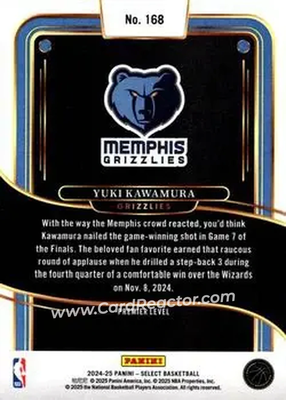 2024-25 Panini Select #168 - Yuki Kawamura - Memphis Grizzlies - Back 2024-25 Panini Select #168 - Yuki Kawamura - Memphis Grizzlies - Back