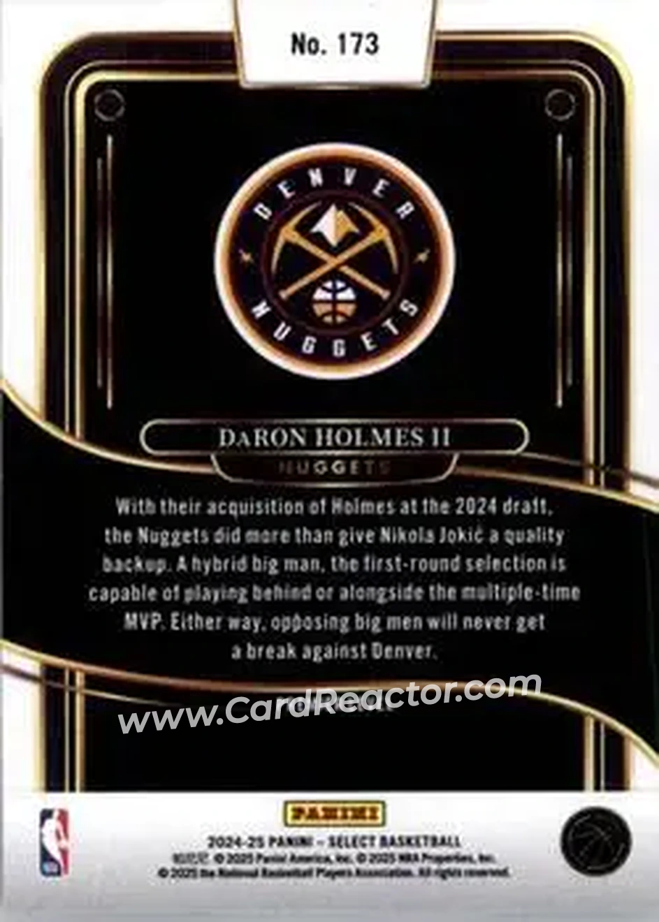 2024-25 Panini Select #173 - DaRon Holmes II - Denver Nuggets - Back 2024-25 Panini Select #173 - DaRon Holmes II - Denver Nuggets - Back