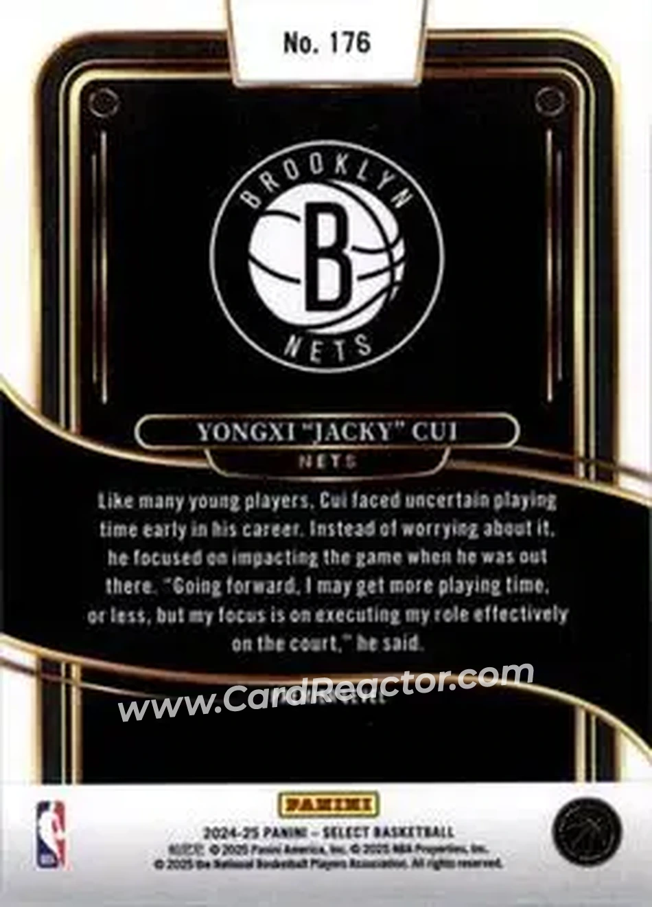 2024-25 Panini Select #176 - Jacky Cui - Brooklyn Nets - Back