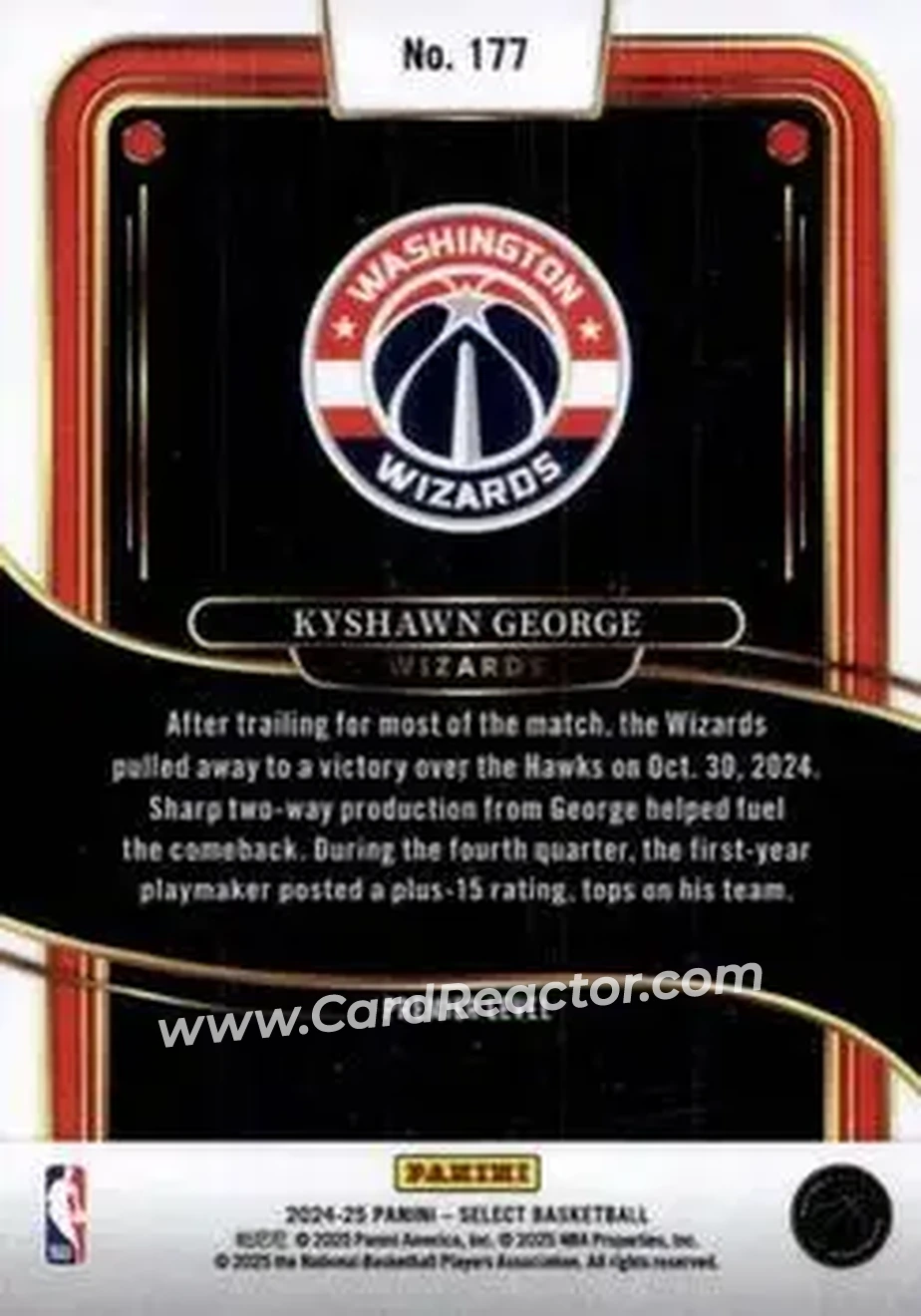 2024-25 Panini Select #177 - Kyshawn George - Washington Wizards - Back 2024-25 Panini Select #177 - Kyshawn George - Washington Wizards - Back