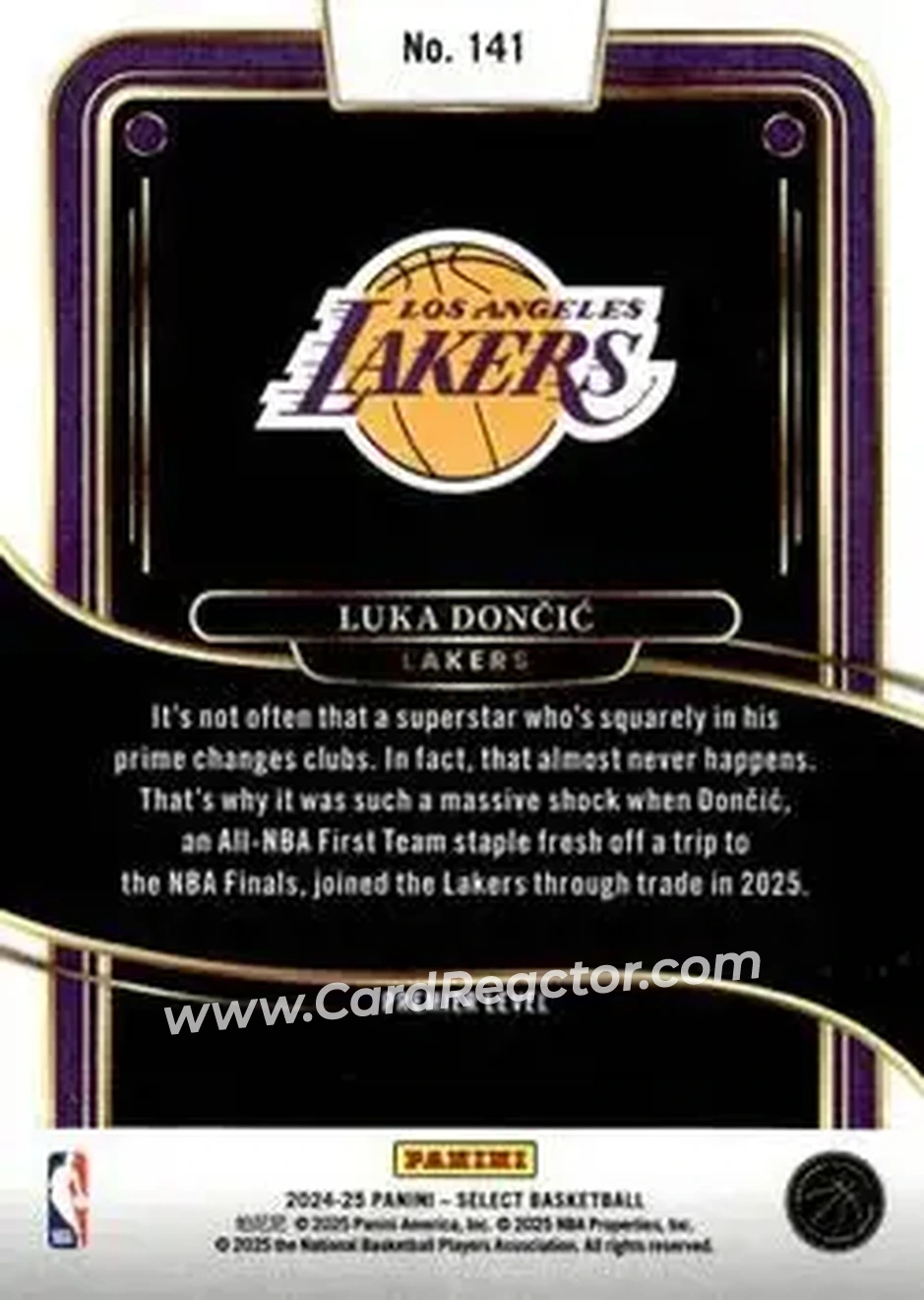 2024-25 Panini Select #141 - Luka Dončić - Los Angeles Lakers - Back 2024-25 Panini Select #141 - Luka Dončić - Los Angeles Lakers - Back