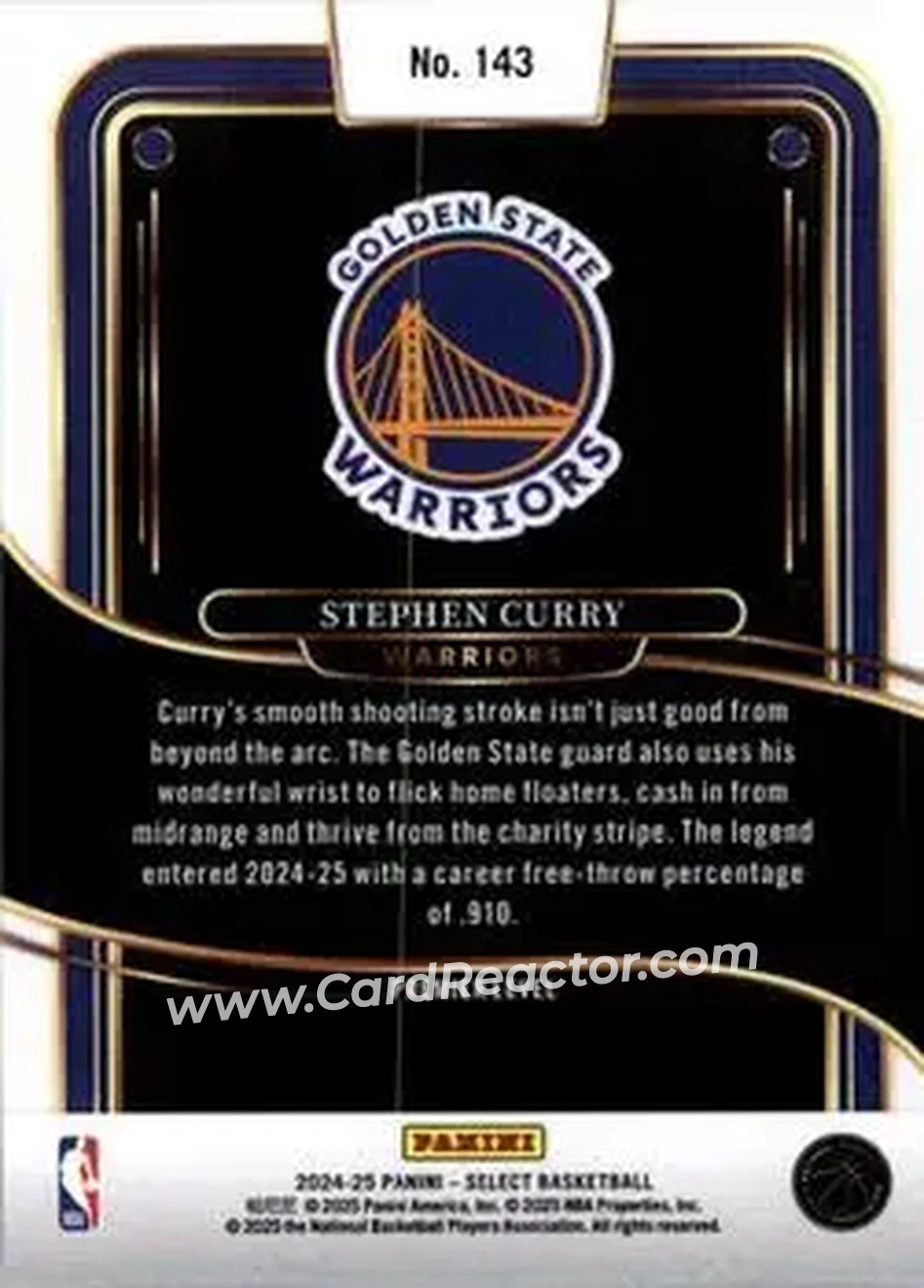 2024-25 Panini Select #143 - Stephen Curry - Golden State Warriors - Back