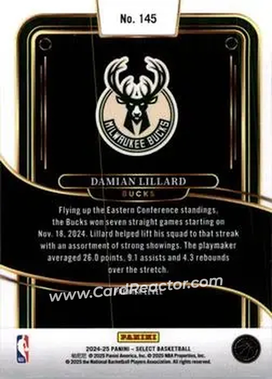 2024-25 Panini Select #145 - Damian Lillard - Milwaukee Bucks - Back