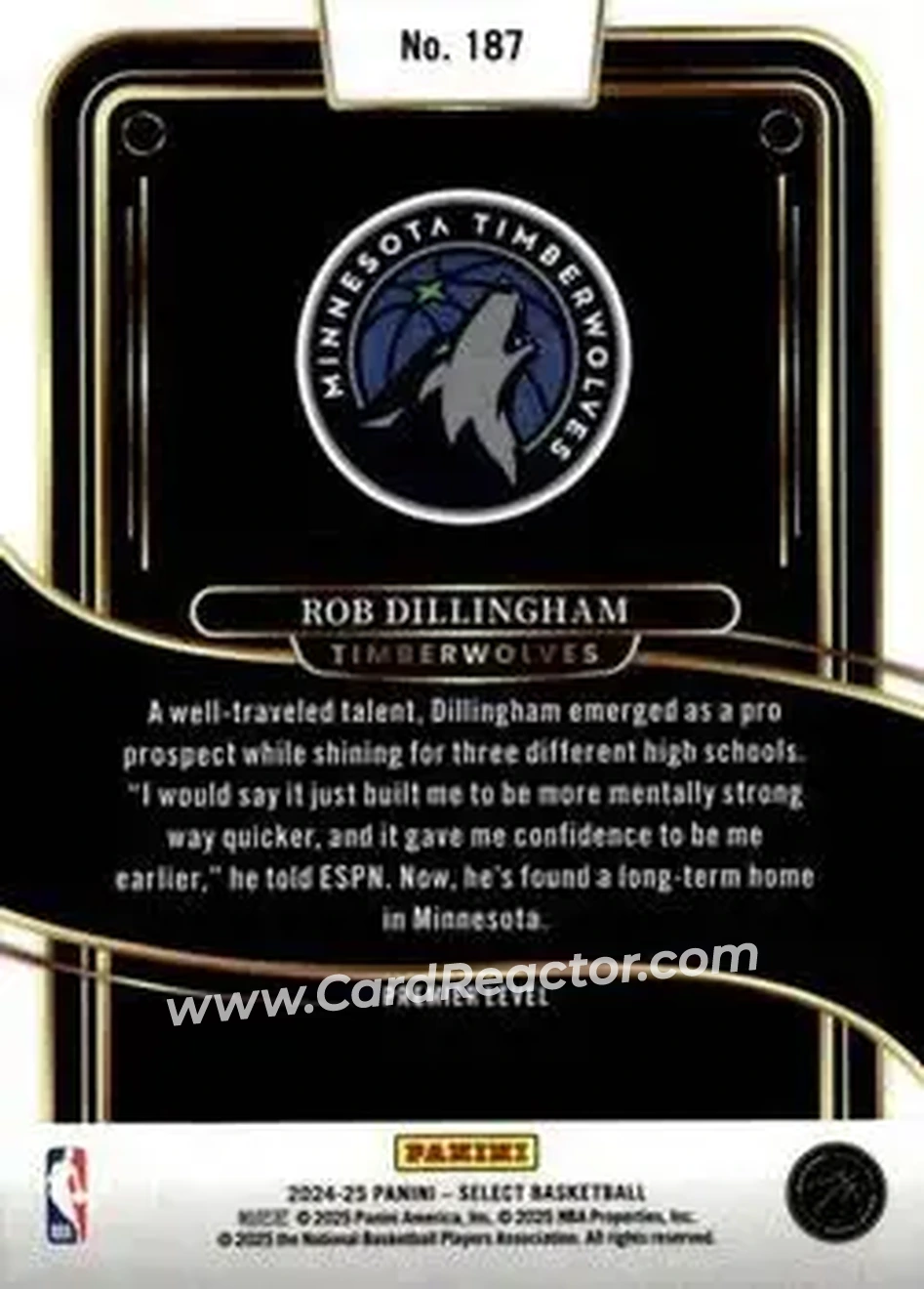 2024-25 Panini Select #187 - Rob Dillingham - Minnesota Timberwolves - Back 2024-25 Panini Select #187 - Rob Dillingham - Minnesota Timberwolves - Back
