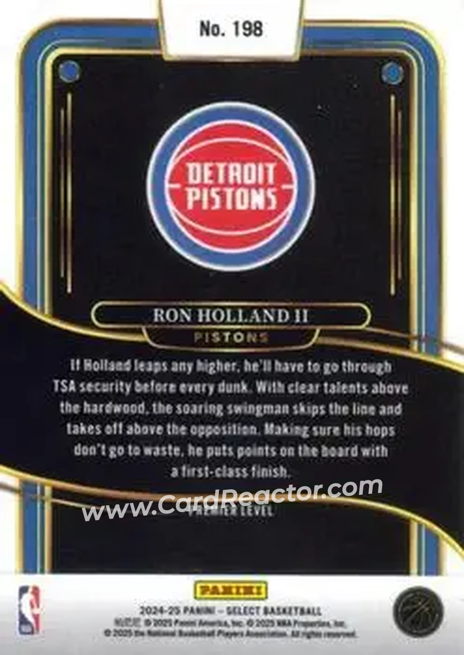 2024-25 Panini Select #198 - Ron Holland II - Detroit Pistons - Back 2024-25 Panini Select #198 - Ron Holland II - Detroit Pistons - Back