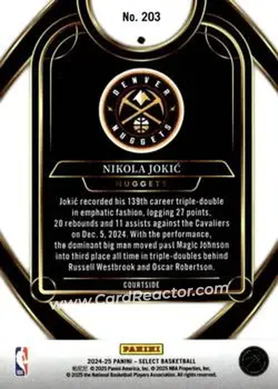 2024-25 Panini Select #203 - Nikola Jokić - Denver Nuggets - Back