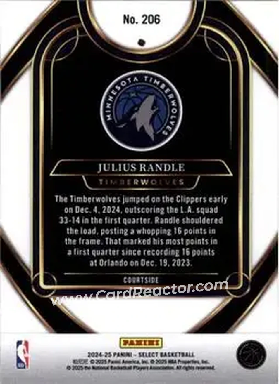 2024-25 Panini Select #206 - Julius Randle - Minnesota Timberwolves - Back 2024-25 Panini Select #206 - Julius Randle - Minnesota Timberwolves - Back