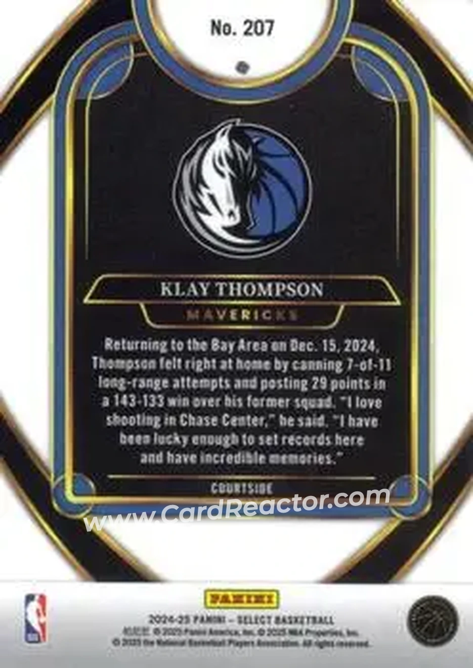 2024-25 Panini Select #207 - Klay Thompson - Dallas Mavericks - Back 2024-25 Panini Select #207 - Klay Thompson - Dallas Mavericks - Back