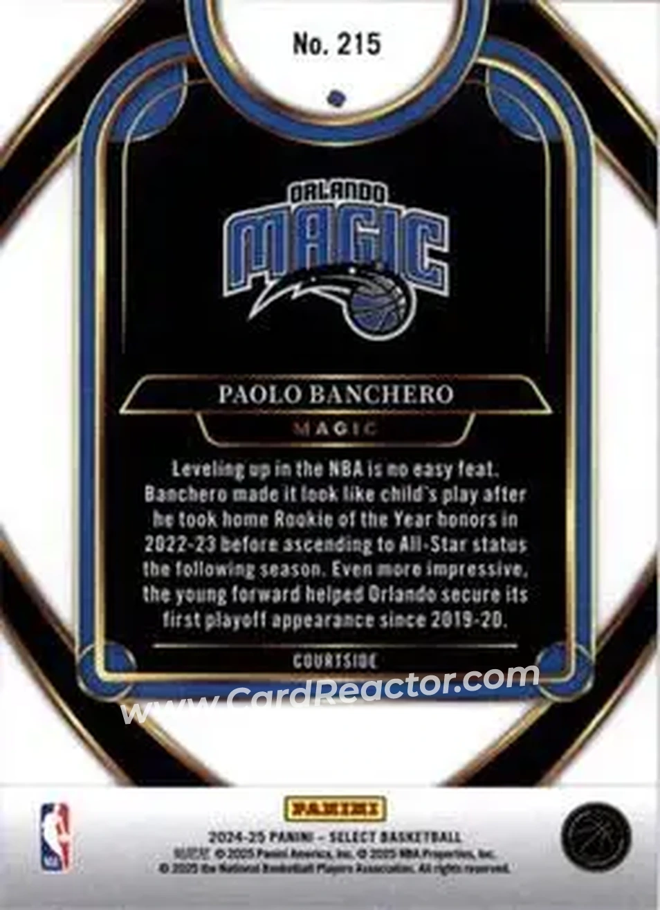 2024-25 Panini Select #215 - Paolo Banchero - Orlando Magic - Back