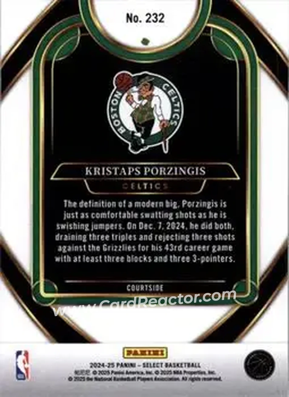 2024-25 Panini Select #232 - Kristaps Porziņģis - Boston Celtics - Back