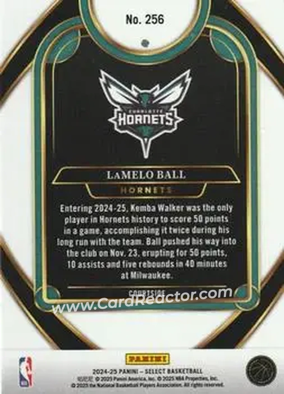 2024-25 Panini Select #256 - LaMelo Ball - Charlotte Hornets - Back 2024-25 Panini Select #256 - LaMelo Ball - Charlotte Hornets - Back