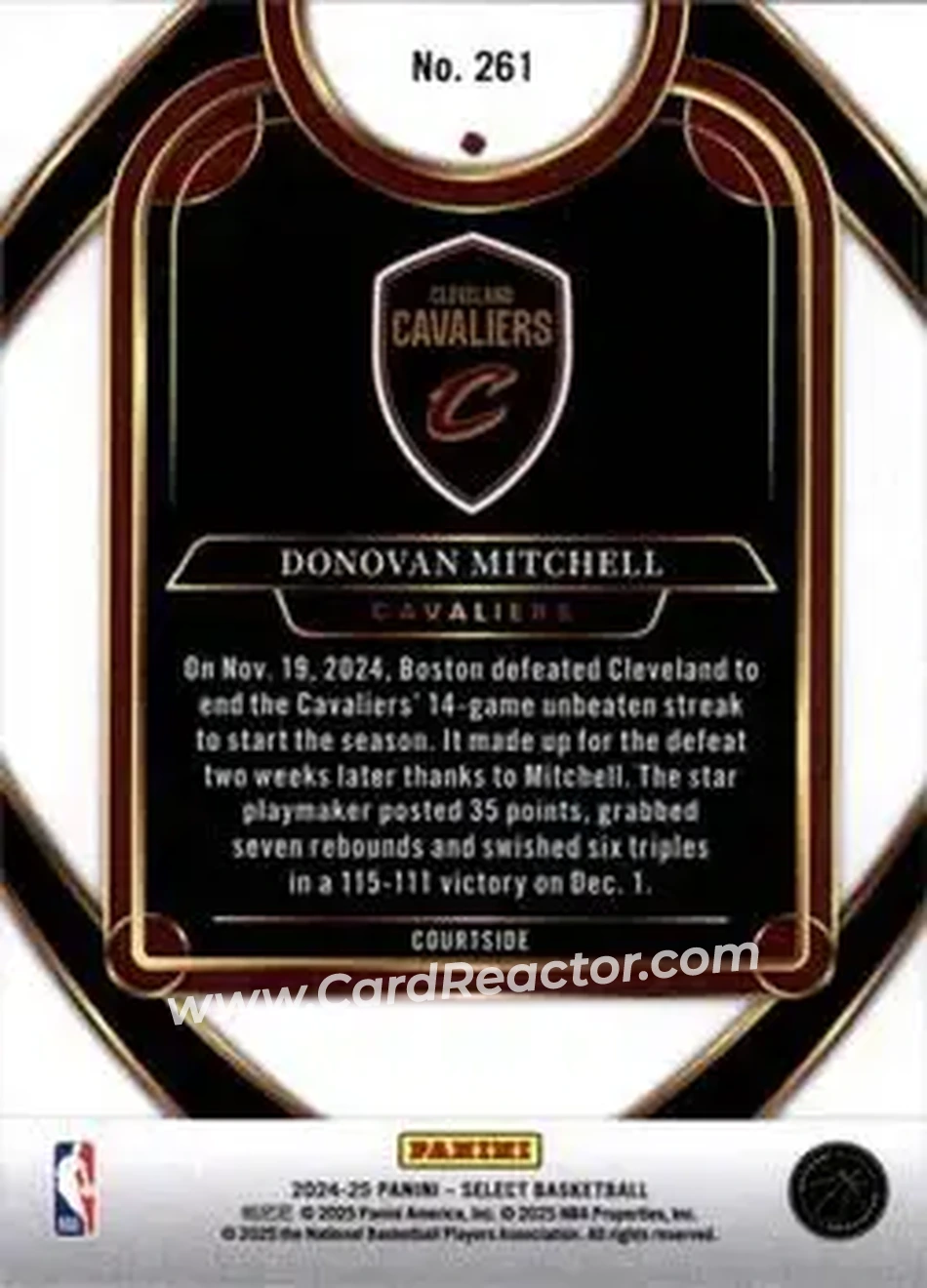 2024-25 Panini Select #261 - Donovan Mitchell - Cleveland Cavaliers - Back