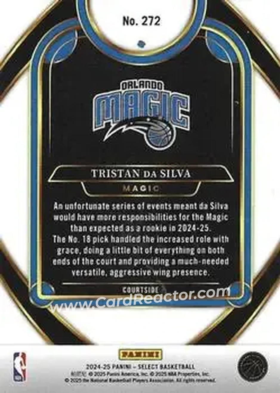 2024-25 Panini Select #272 - Tristan Da Silva - Orlando Magic - Back 2024-25 Panini Select #272 - Tristan Da Silva - Orlando Magic - Back