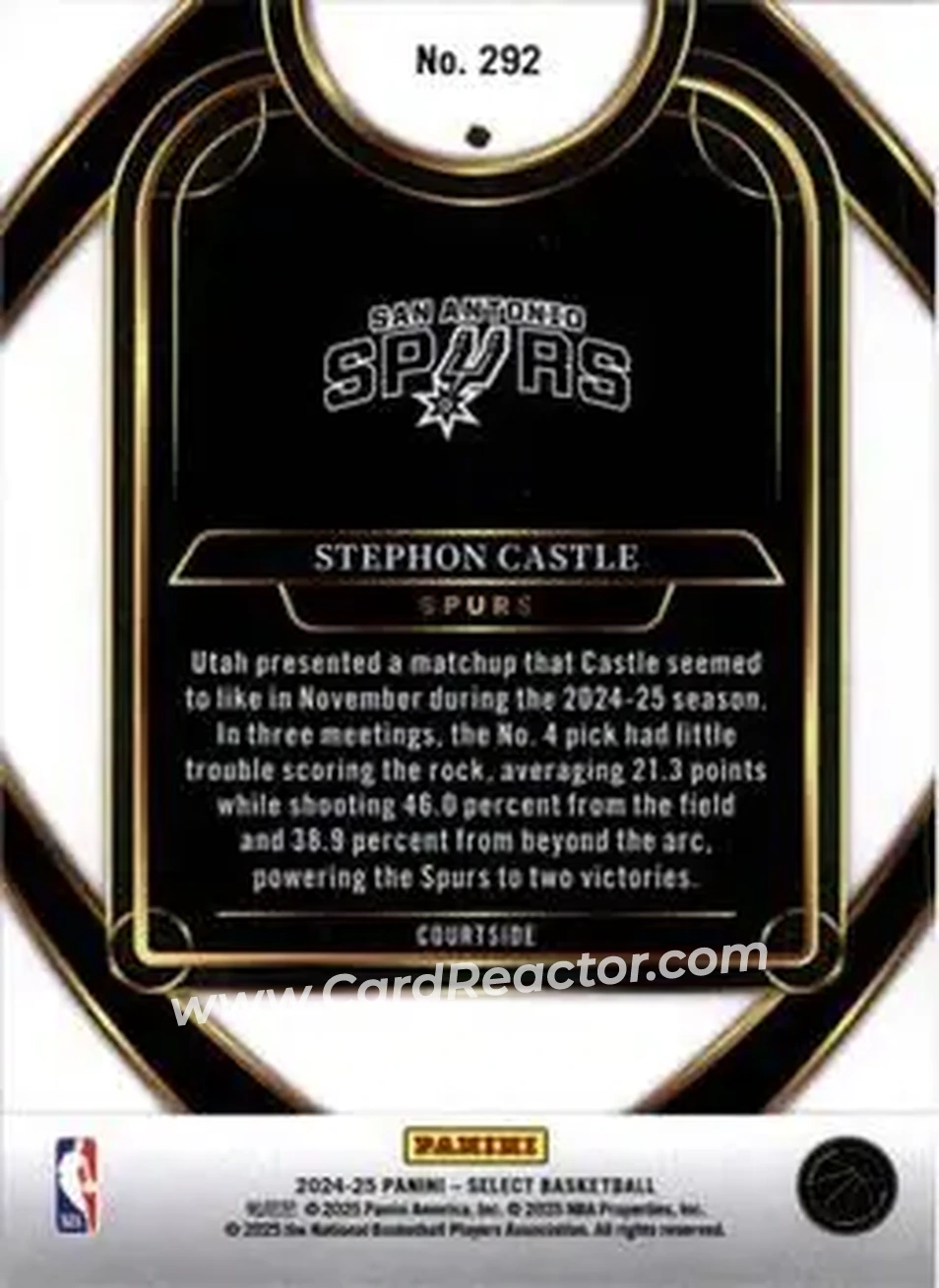 2024-25 Panini Select #292 - Stephon Castle - San Antonio Spurs - Back