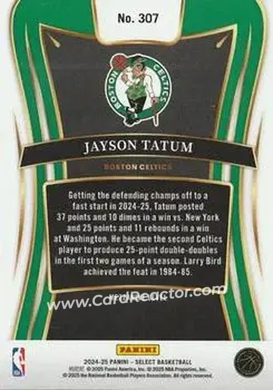2024-25 Panini Select #307 - Jayson Tatum - Boston Celtics - Back 2024-25 Panini Select #307 - Jayson Tatum - Boston Celtics - Back