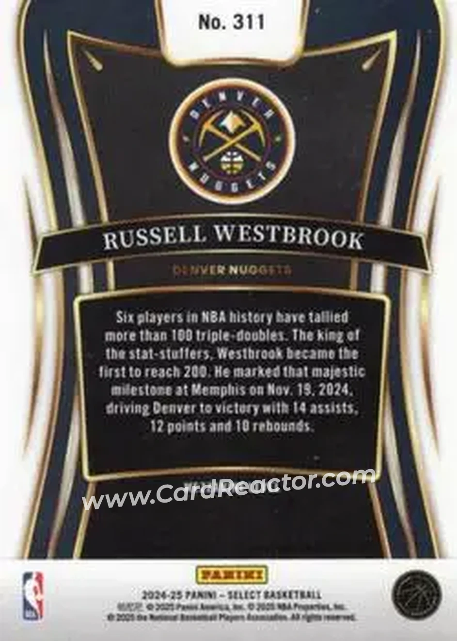 2024-25 Panini Select #311 - Russell Westbrook - Denver Nuggets - Back