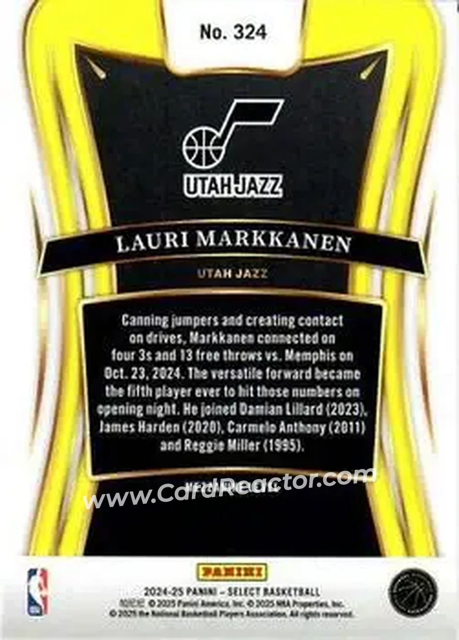 2024-25 Panini Select #324 - Lauri Markkanen - Utah Jazz - Back 2024-25 Panini Select #324 - Lauri Markkanen - Utah Jazz - Back