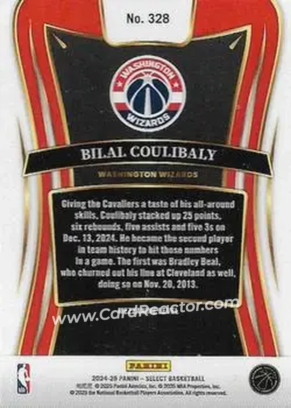 2024-25 Panini Select #328 - Bilal Coulibaly - Washington Wizards - Back 2024-25 Panini Select #328 - Bilal Coulibaly - Washington Wizards - Back