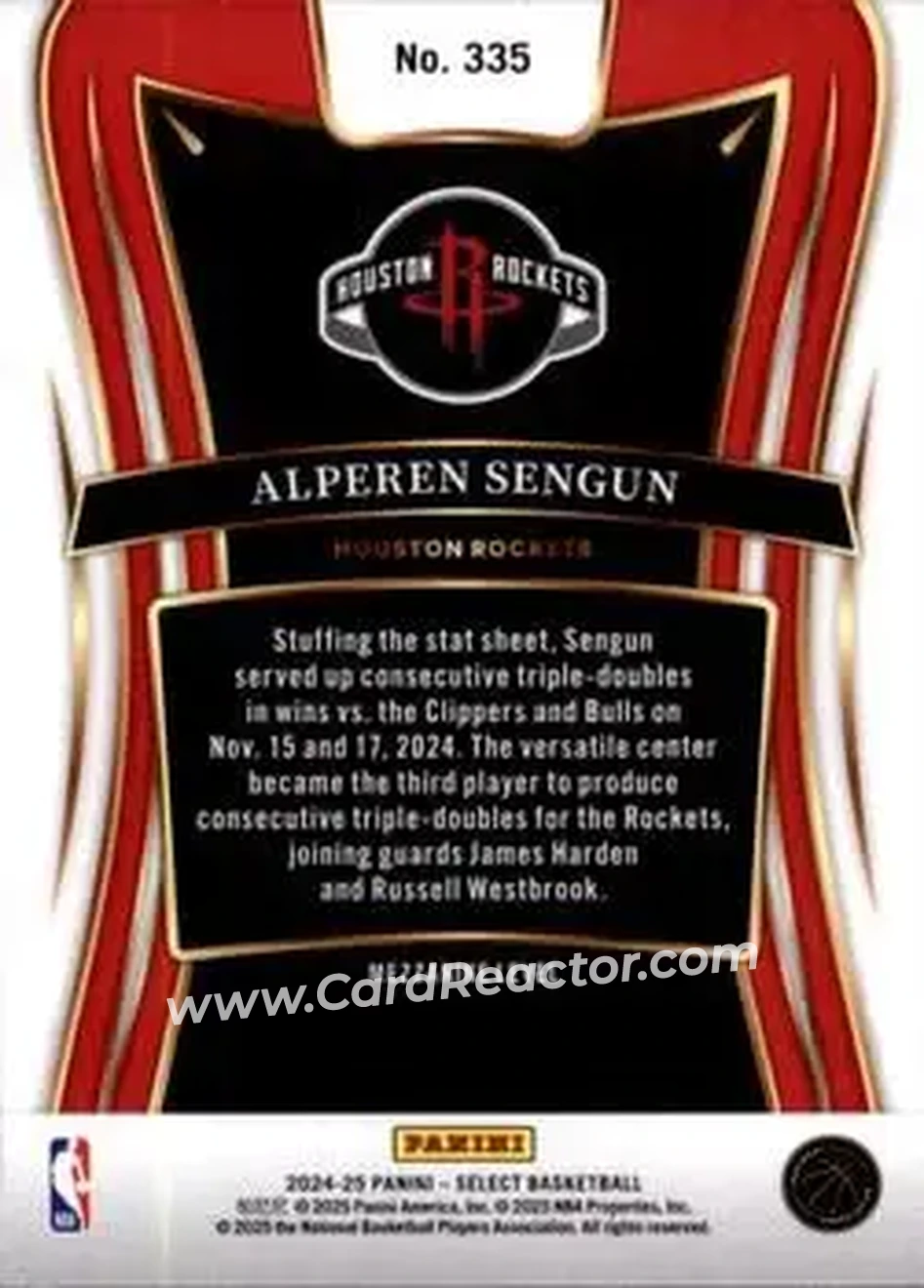 2024-25 Panini Select #335 - Alperen Sengun - Houston Rockets - Back