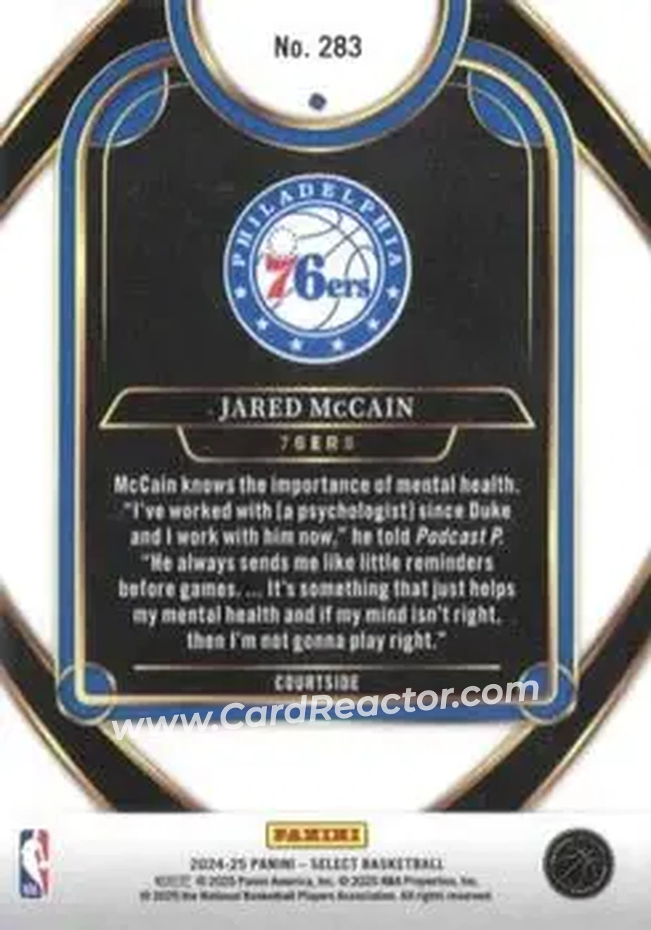 2024-25 Panini Select #283 - Jared McCain - Philadelphia 76ers - Back