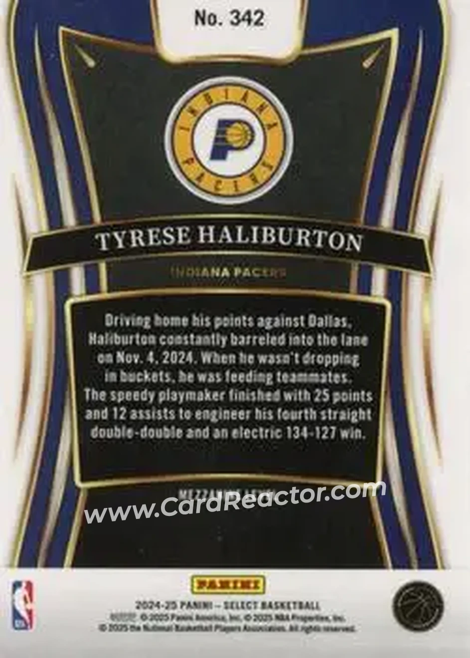 2024-25 Panini Select #342 - Tyrese Haliburton - Indiana Pacers - Back
