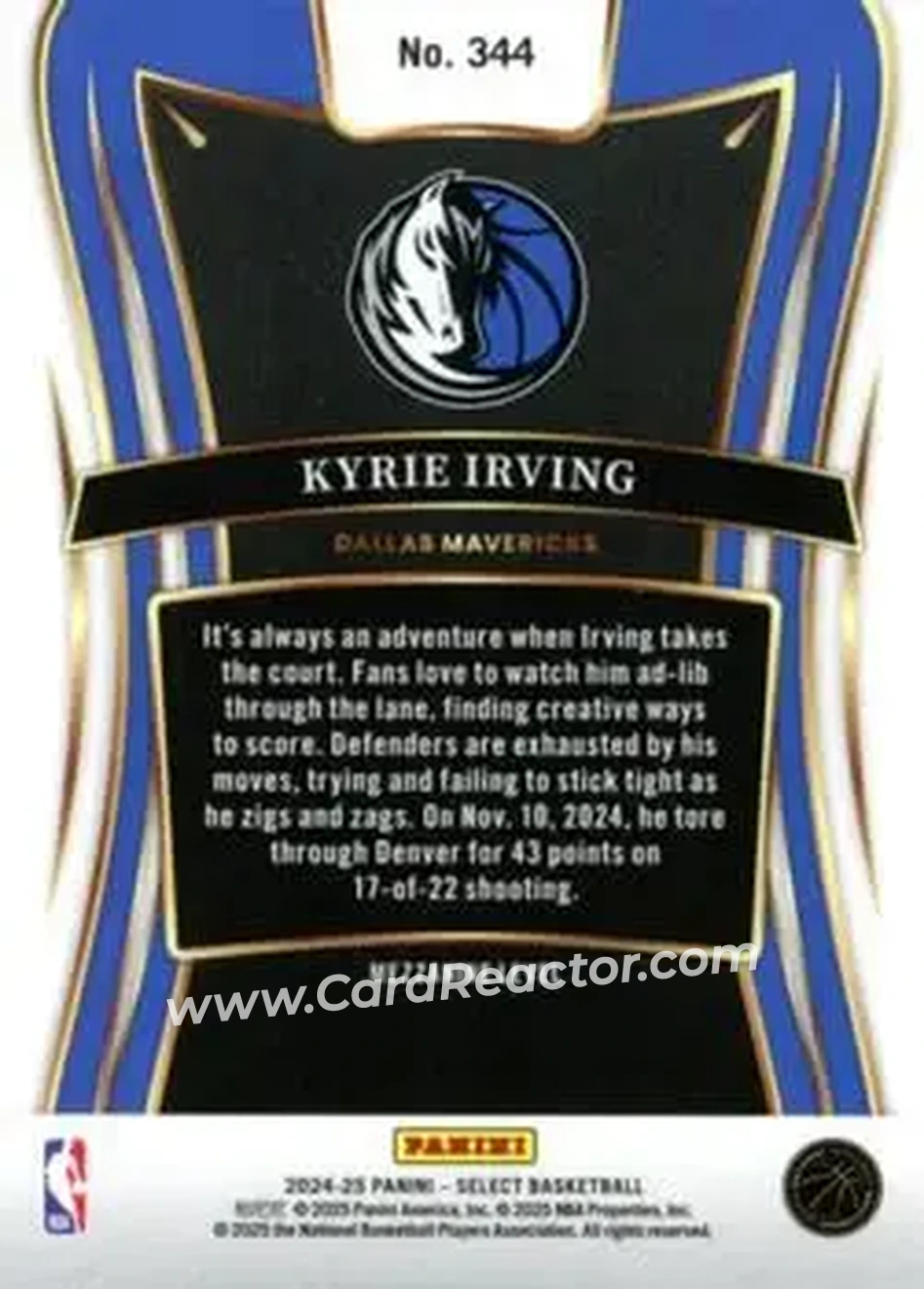 2024-25 Panini Select #344 - Kyrie Irving - Dallas Mavericks - Back