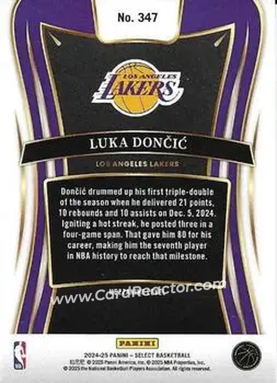 2024-25 Panini Select #347 - Luka Dončić - Los Angeles Lakers - Back