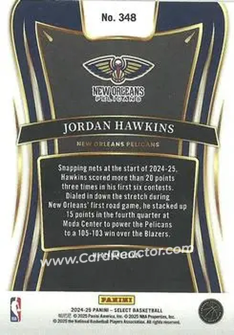 2024-25 Panini Select #348 - Jordan Hawkins - New Orleans Pelicans - Back