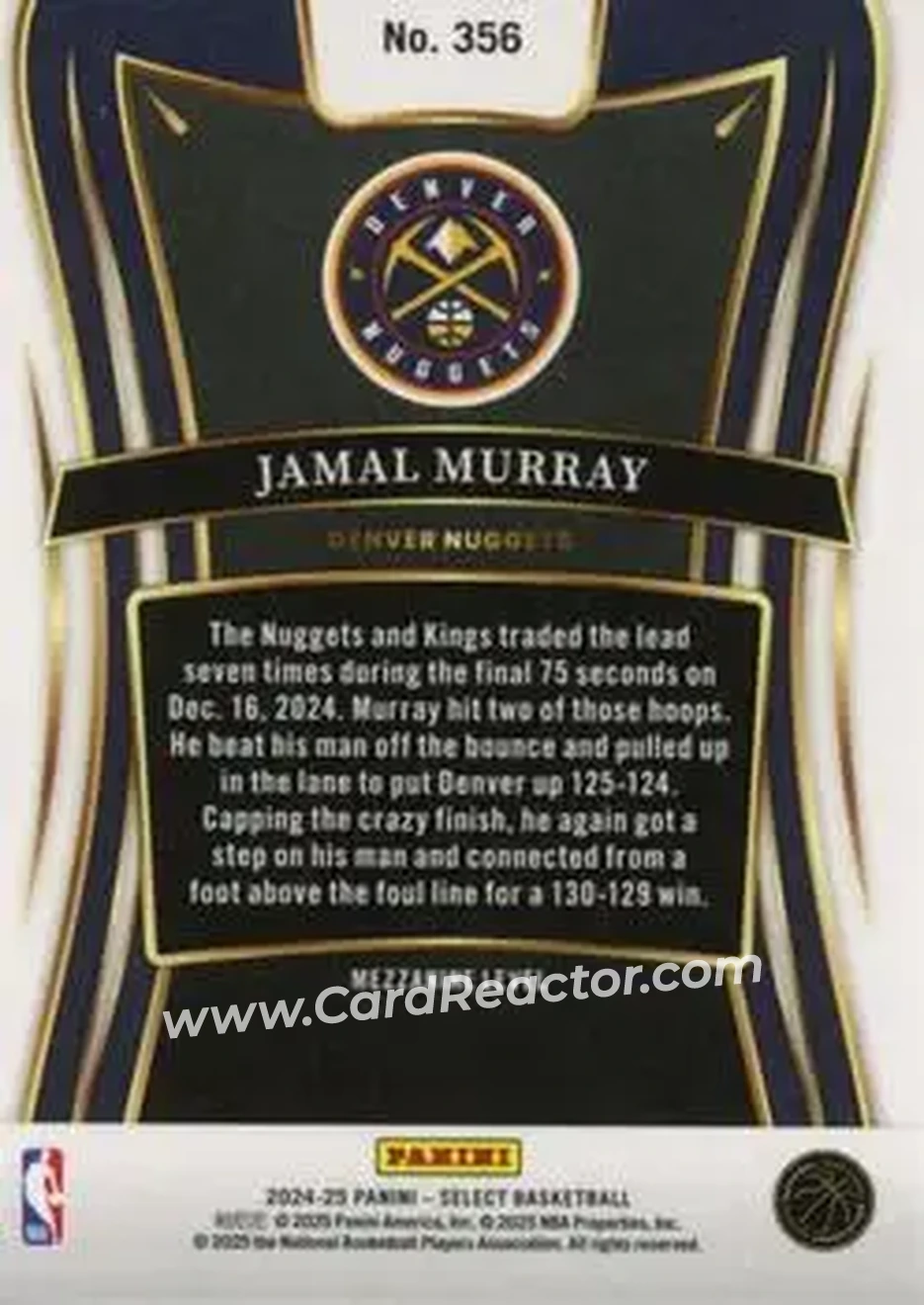 2024-25 Panini Select #356 - Jamal Murray - Denver Nuggets - Back