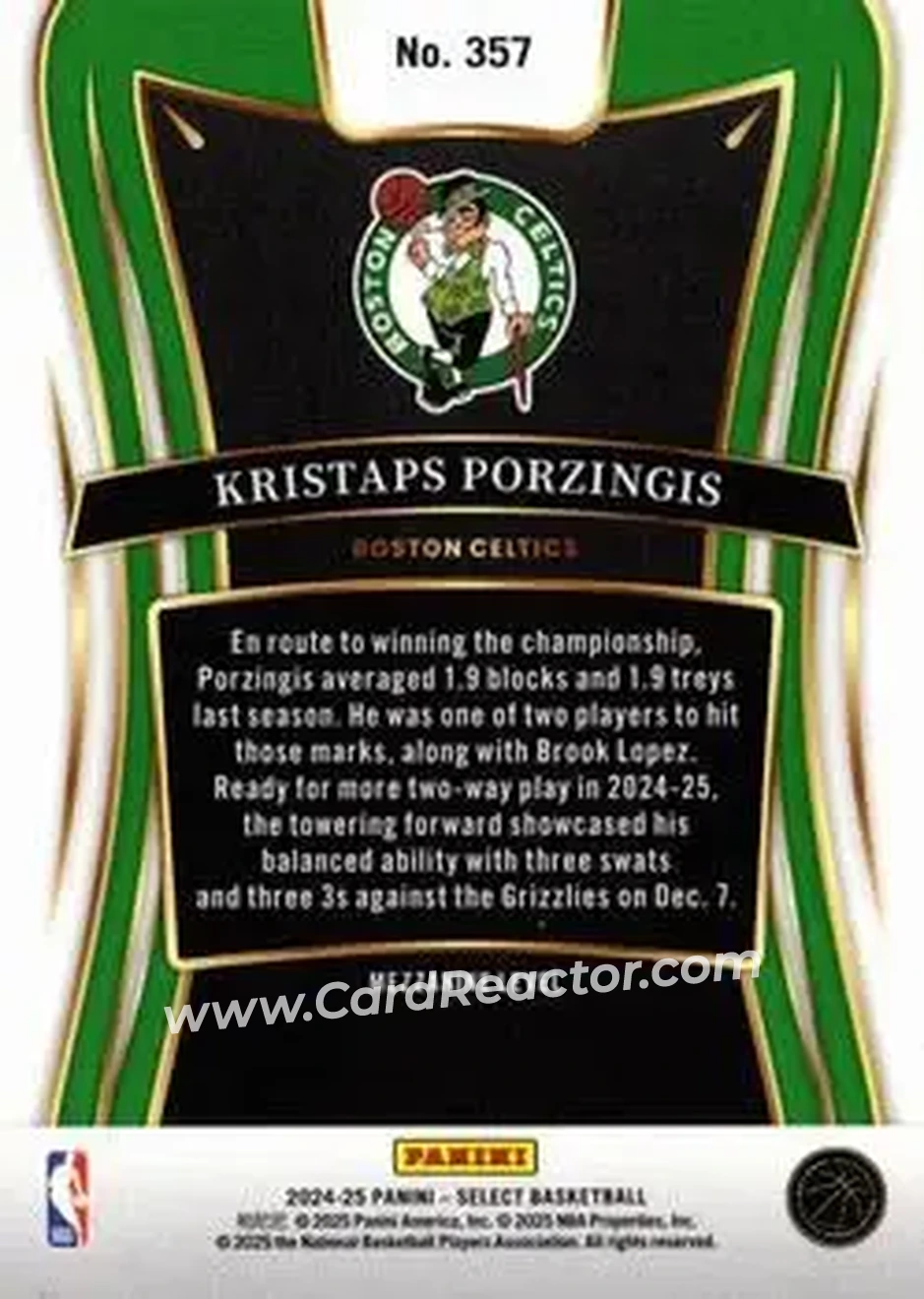 2024-25 Panini Select #357 - Kristaps Porziņģis - Boston Celtics - Back