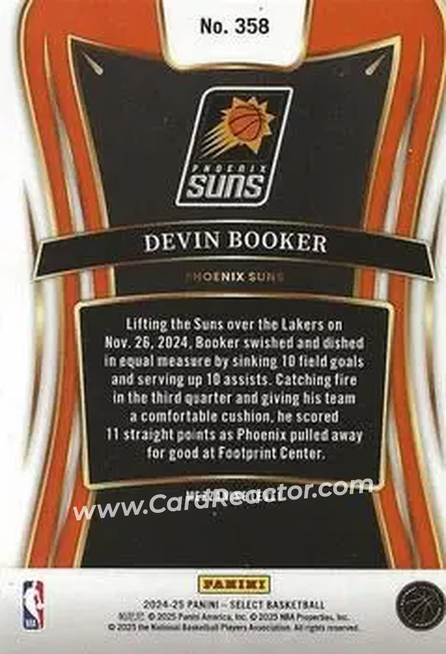2024-25 Panini Select #358 - Devin Booker - Phoenix Suns - Back