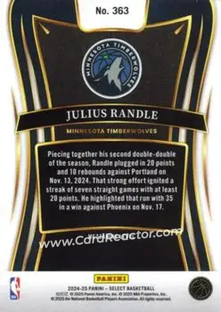 2024-25 Panini Select #363 - Julius Randle - Minnesota Timberwolves - Back 2024-25 Panini Select #363 - Julius Randle - Minnesota Timberwolves - Back