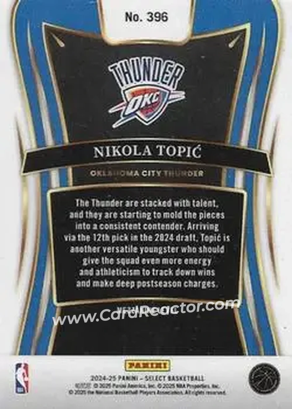 2024-25 Panini Select #396 - Nikola Topić - Oklahoma City Thunder - Back 2024-25 Panini Select #396 - Nikola Topić - Oklahoma City Thunder - Back