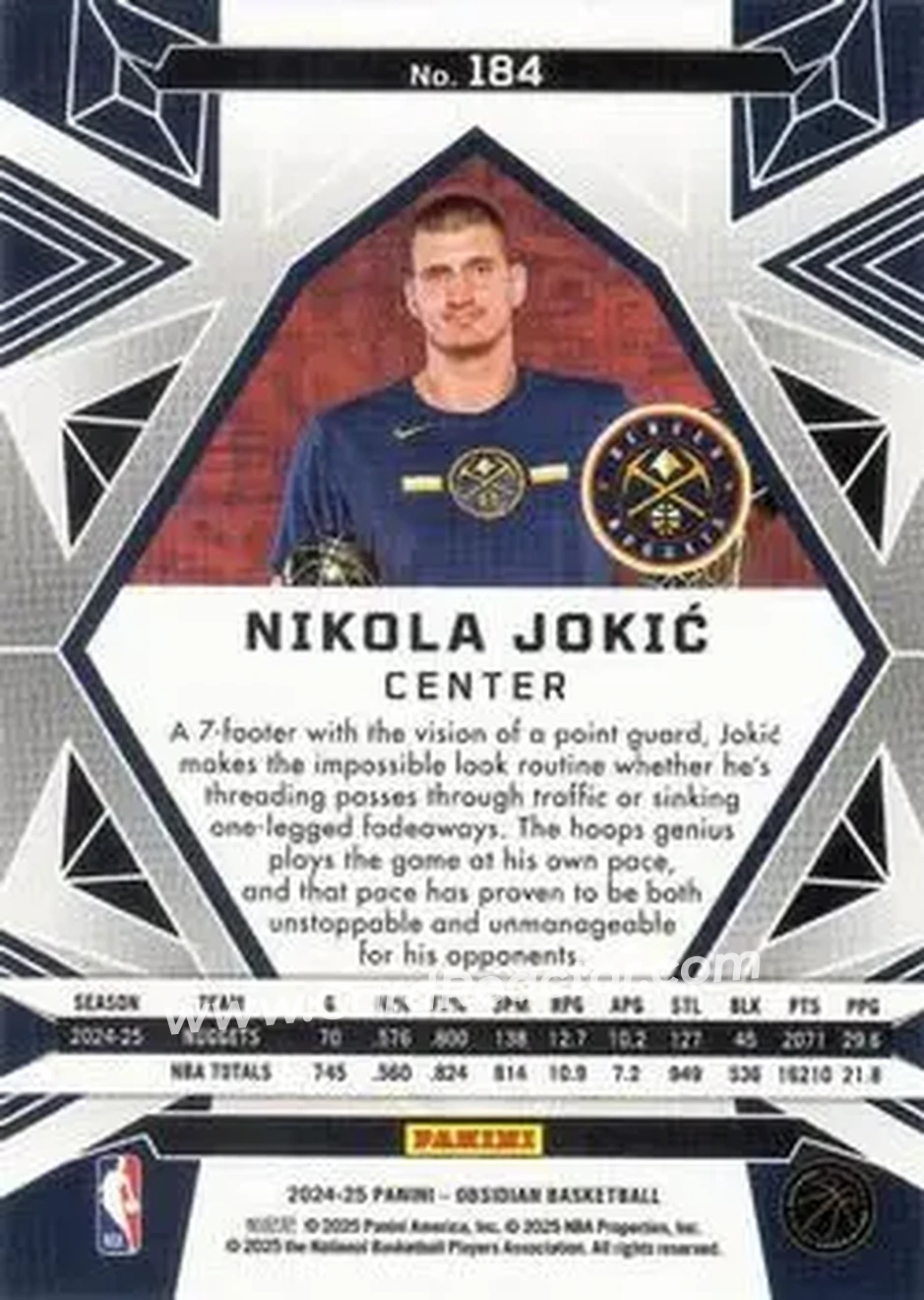2024-25 Panini Obsidian #184 - Nikola Jokić - Denver Nuggets - Back 2024-25 Panini Obsidian #184 - Nikola Jokić - Denver Nuggets - Back